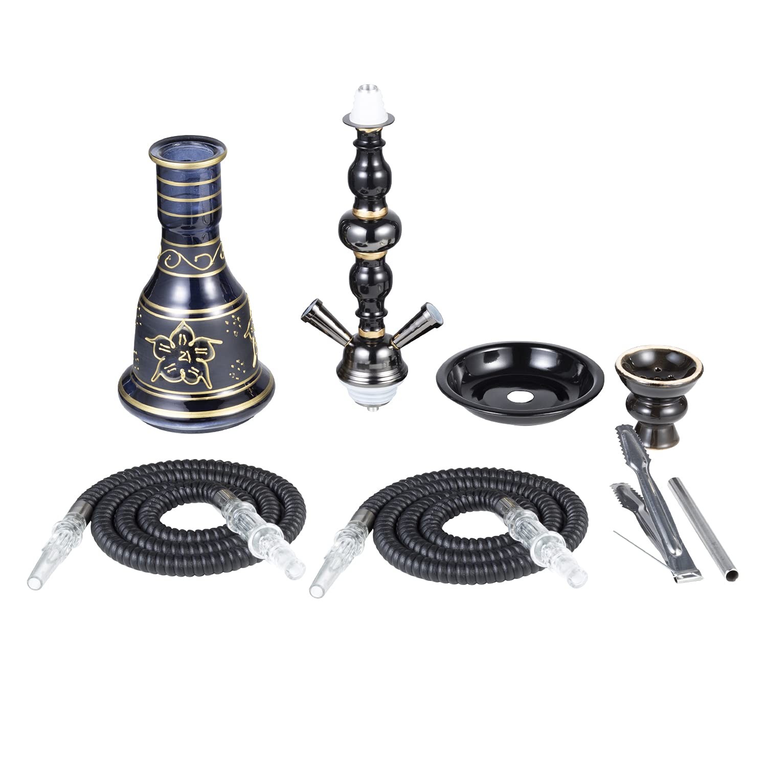 20&Prime; Hookah set – 2 Hose Premium Shisha Kit 1 Count (Pack of 1), Black