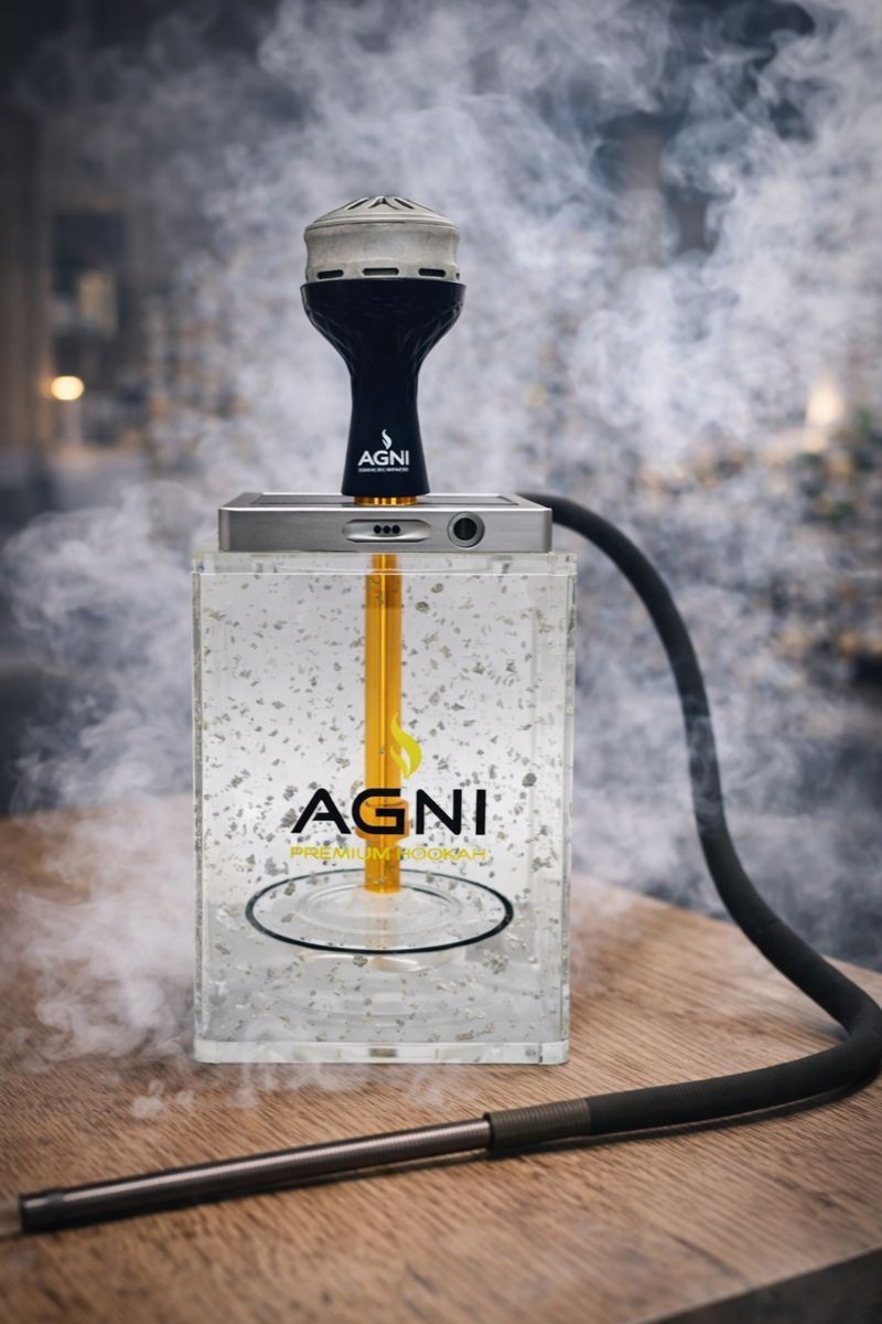 AGNI Hookah Rock Premium Glass Handle with LED – SILVER | Full Set | Free Shipp