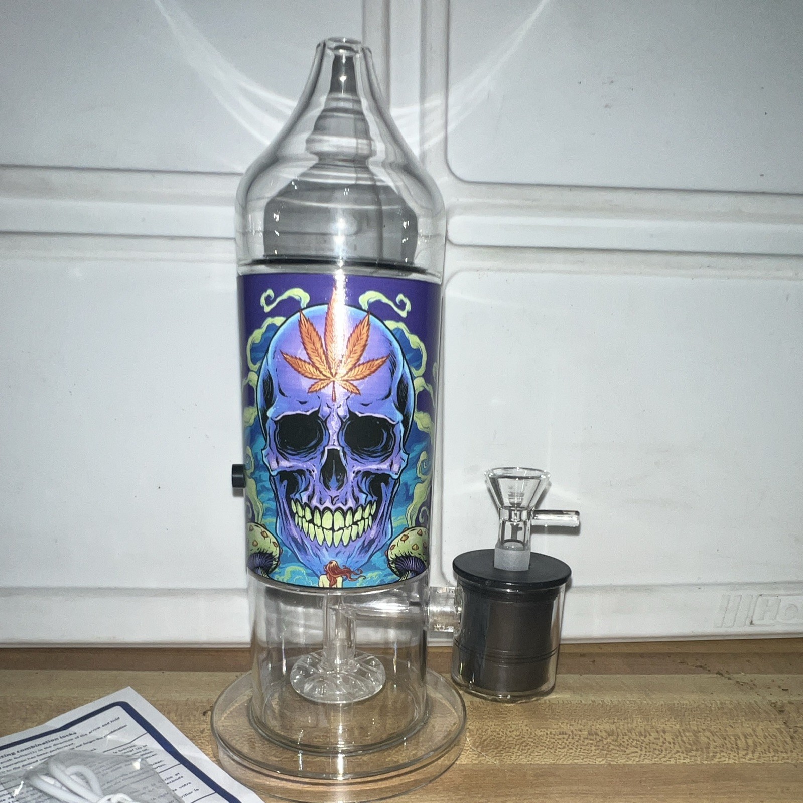 Glass Hookah/volcano w/ Removable Bowl skull Graphic Label usb chargeable