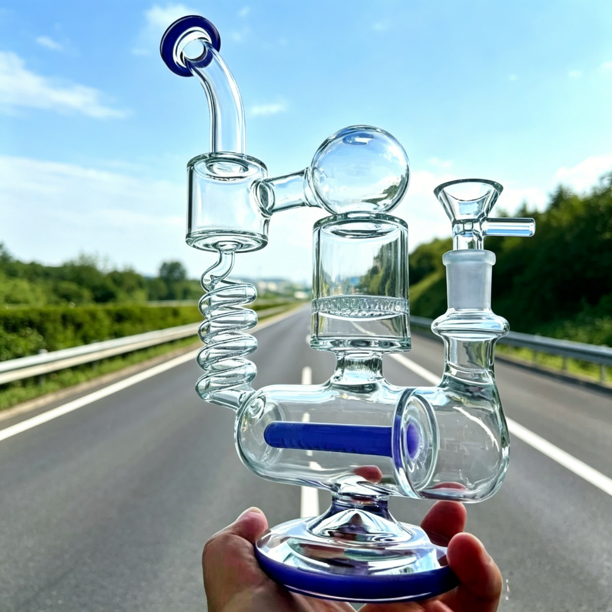 Coil Honeycomb For Glass bong Recyler Rigs lavende smoking water pipe 11.7”