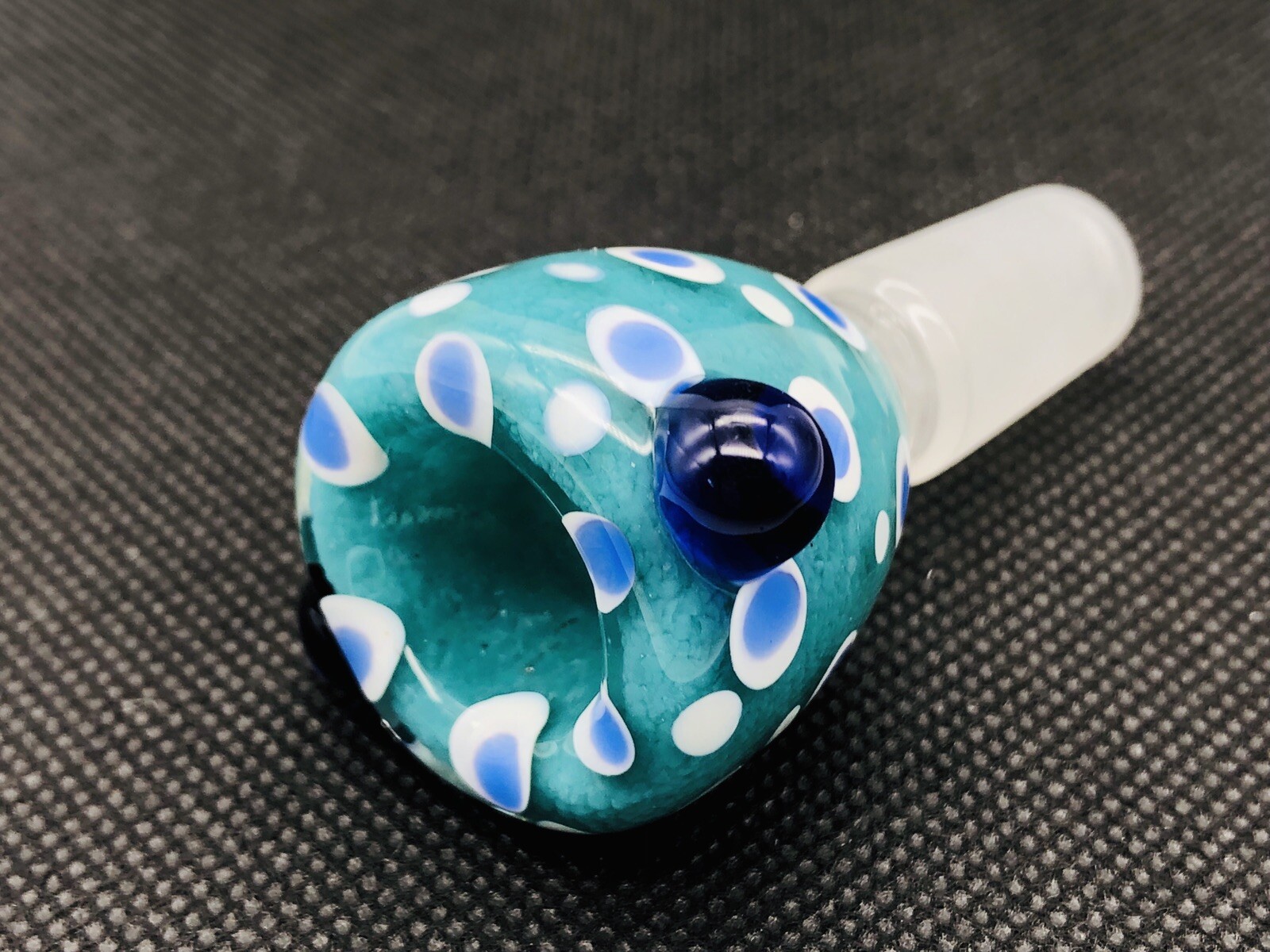 New 14mm Collectible Turquoise & Clear Premium Glass Bowl Male Joint Art USA