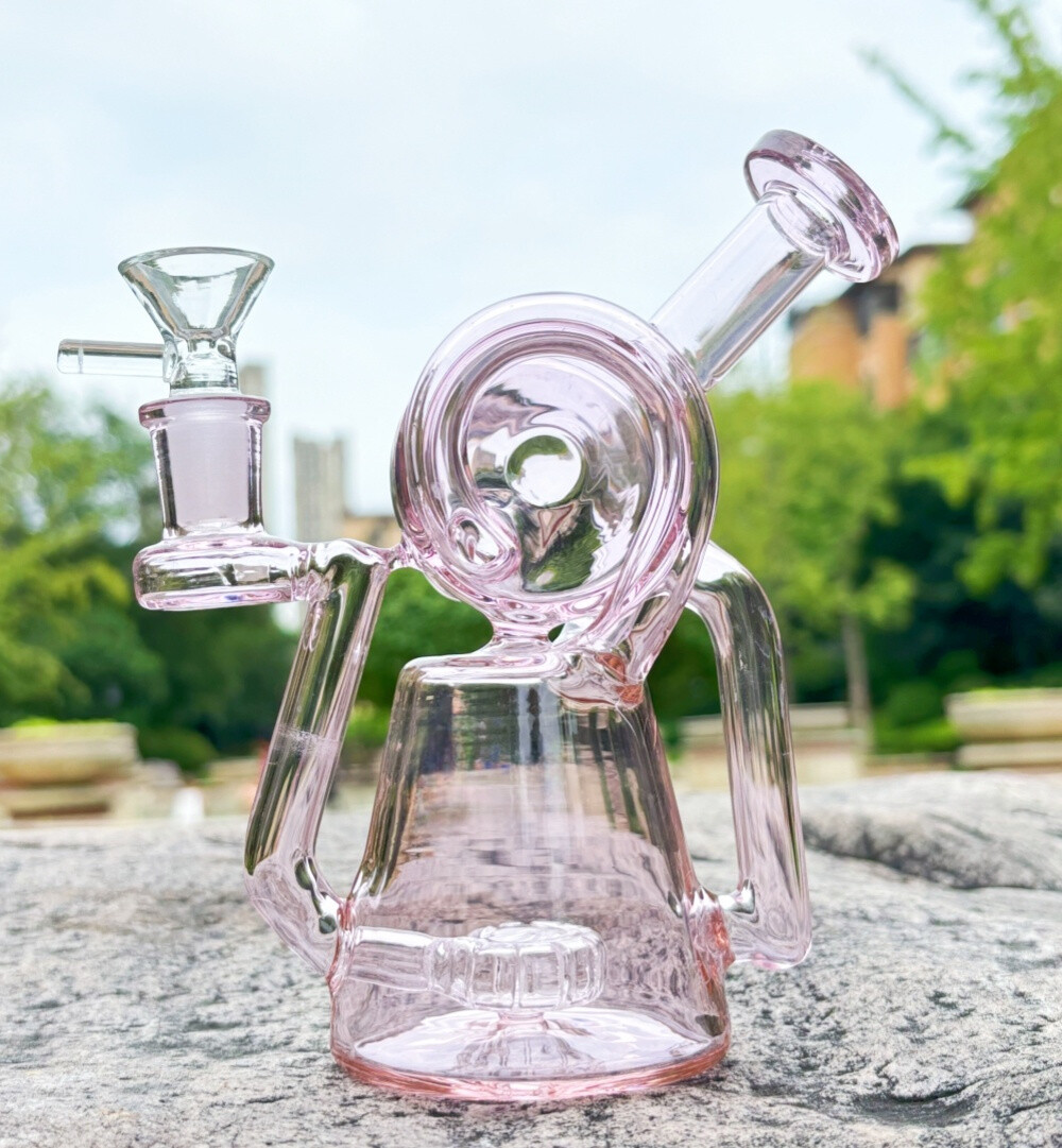 NEW 6.9&Prime; Recycler Glass Bong Pyrex Smoking Water Pipe Bubbler W/14mm Bowl Pink