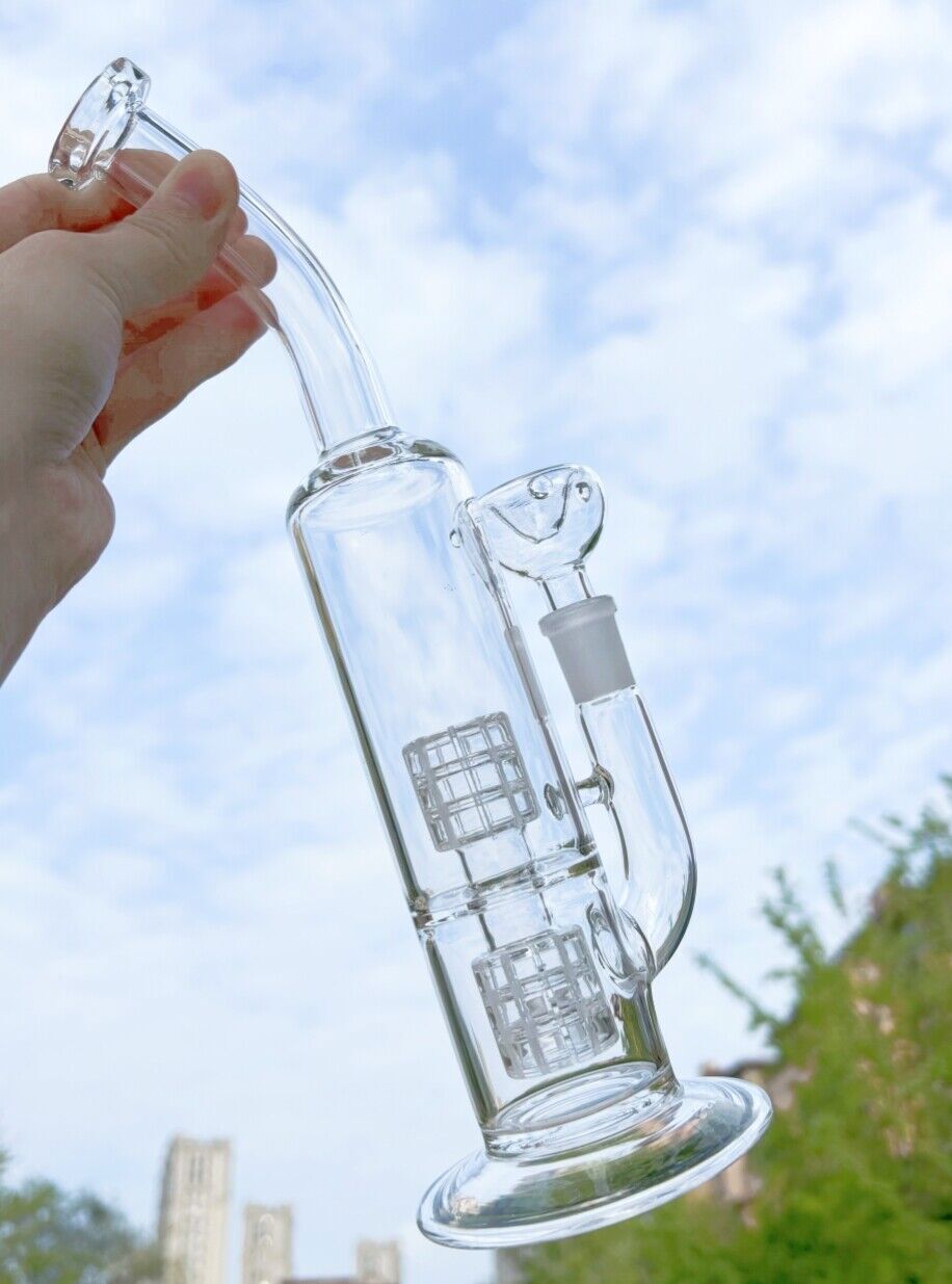 10&Prime; Clear Double Recycler Perc Glass Bong Smoking Water Pipe Hookah Bubbler BOWL