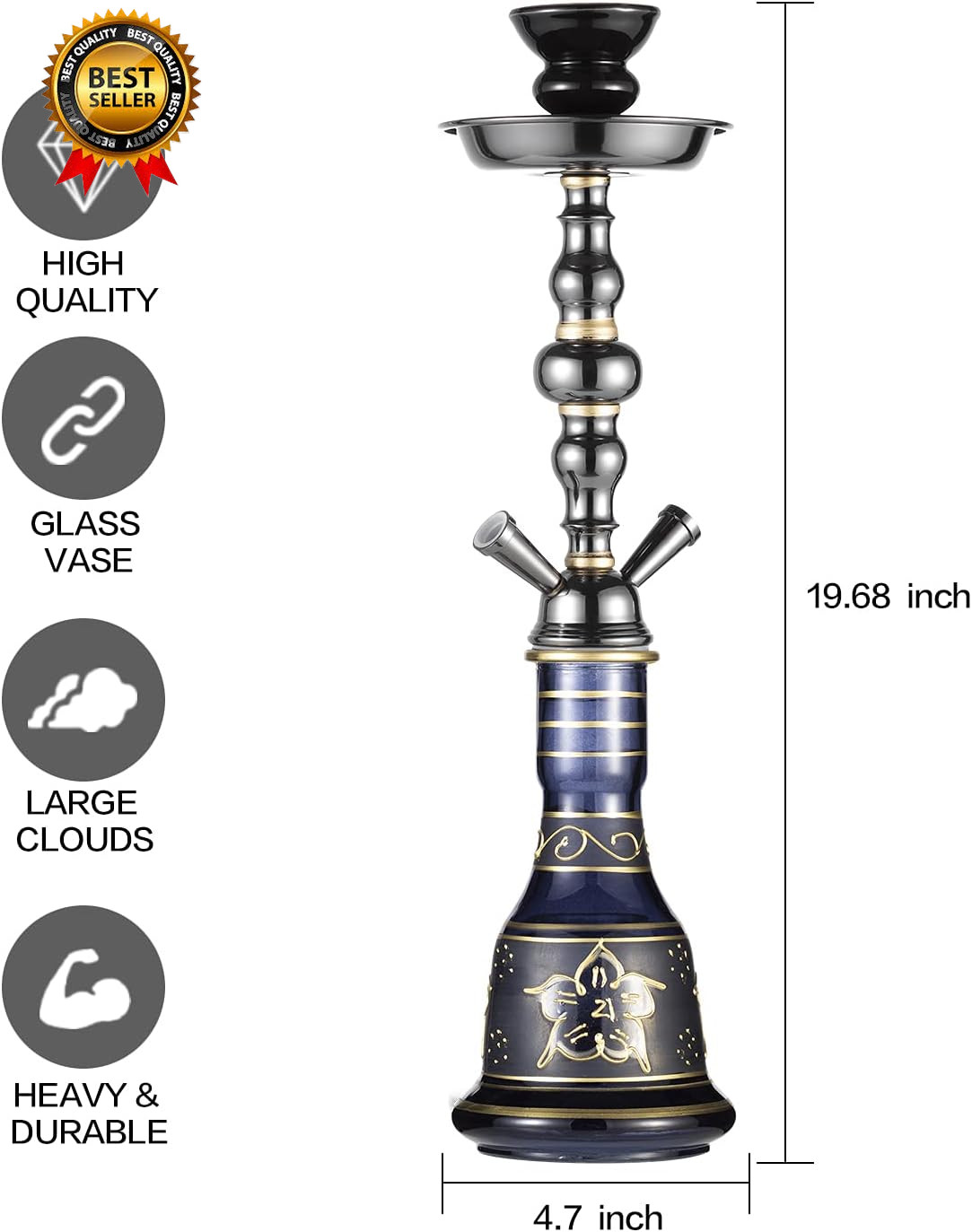 20 Hookah Set 2 Hose Premium Shisha Hookah Kit with Glass Vase Ceramic Bowl…