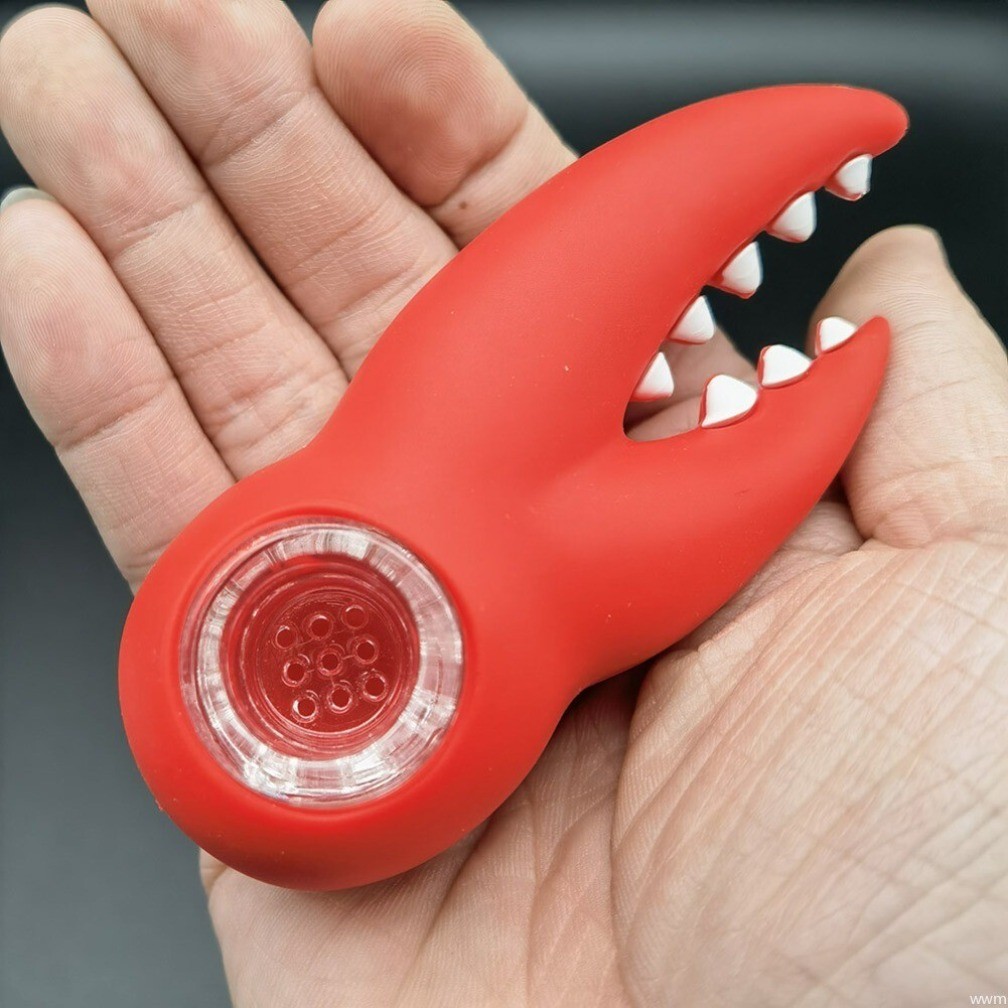 1Pc 3.5&Prime; Silicone Hand Pipe Red Crab Claws Hand Pipe Smoking Pipe w/Glass Bowl