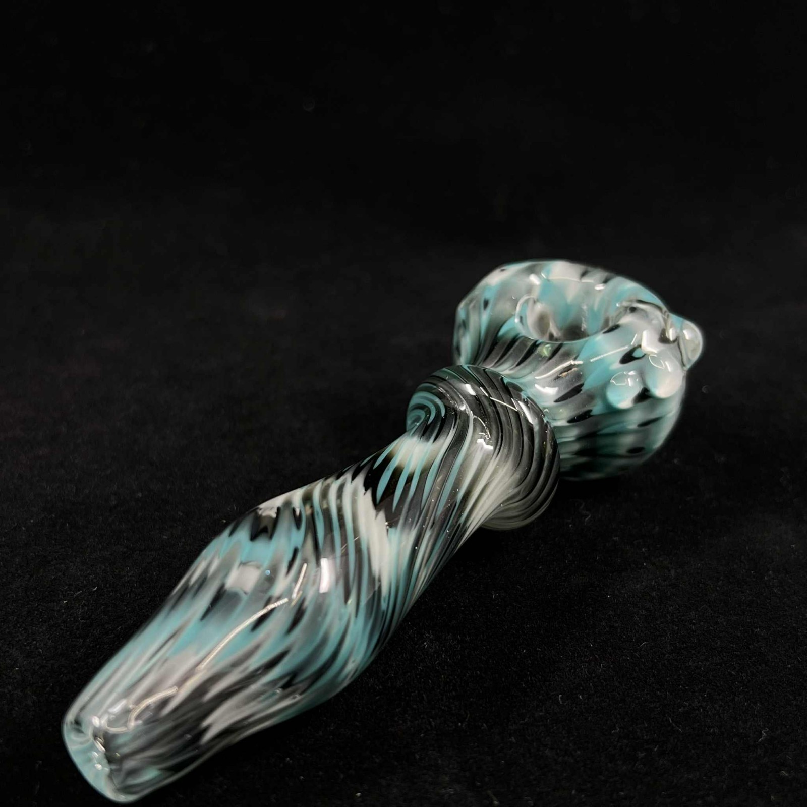 American Glass Blowing – 3 Color Wrap & Rake Bowl Pipe – 4 Inches Long