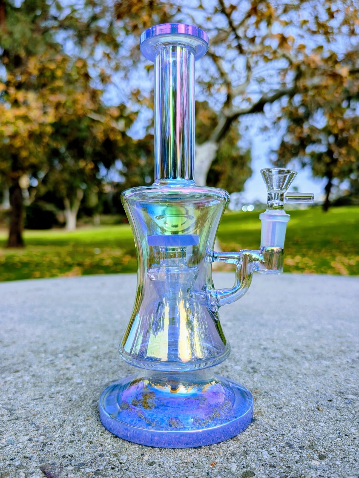 10&Prime; Blue Rainbow Hourglass Perc Tobacco Smoking Water Pipe Hookah Bubbler Bong