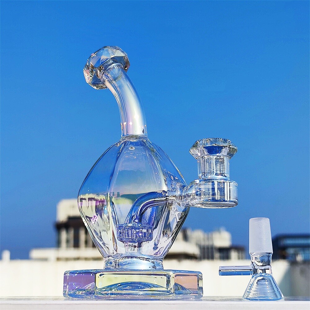 7 In Tinted Rainbow Egg Diamond Shape Joint Hookah Glass Water Pipe Bong 14mm