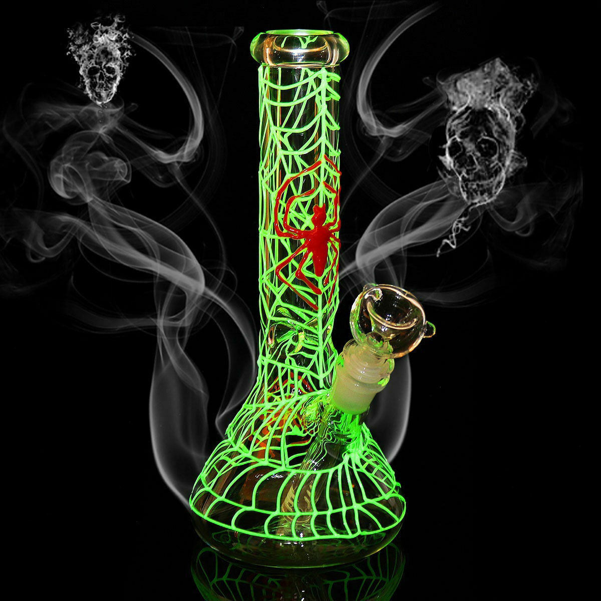 10&Prime; Glass Bong Spider Web Glow in the dark Smoking Water Pipe COOL Beaker W/Bowl