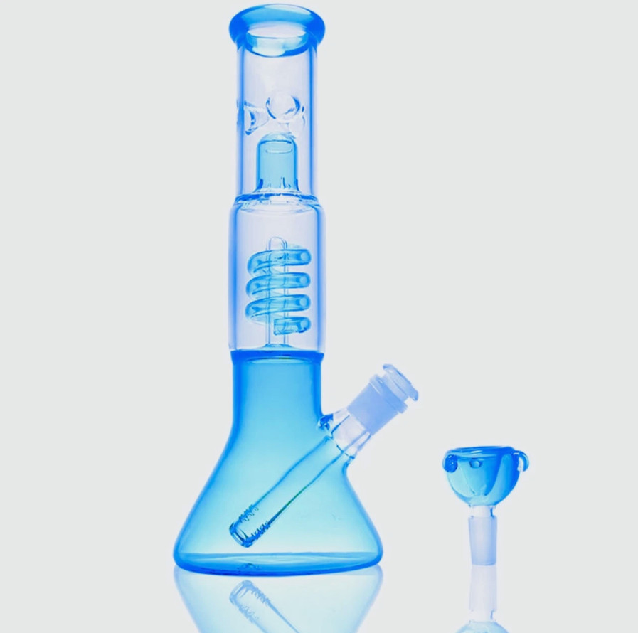 13&Prime; inch Glass Heavy Bong Hookah Water Pipe Heavy Beaker 14mm Bowl— Blue