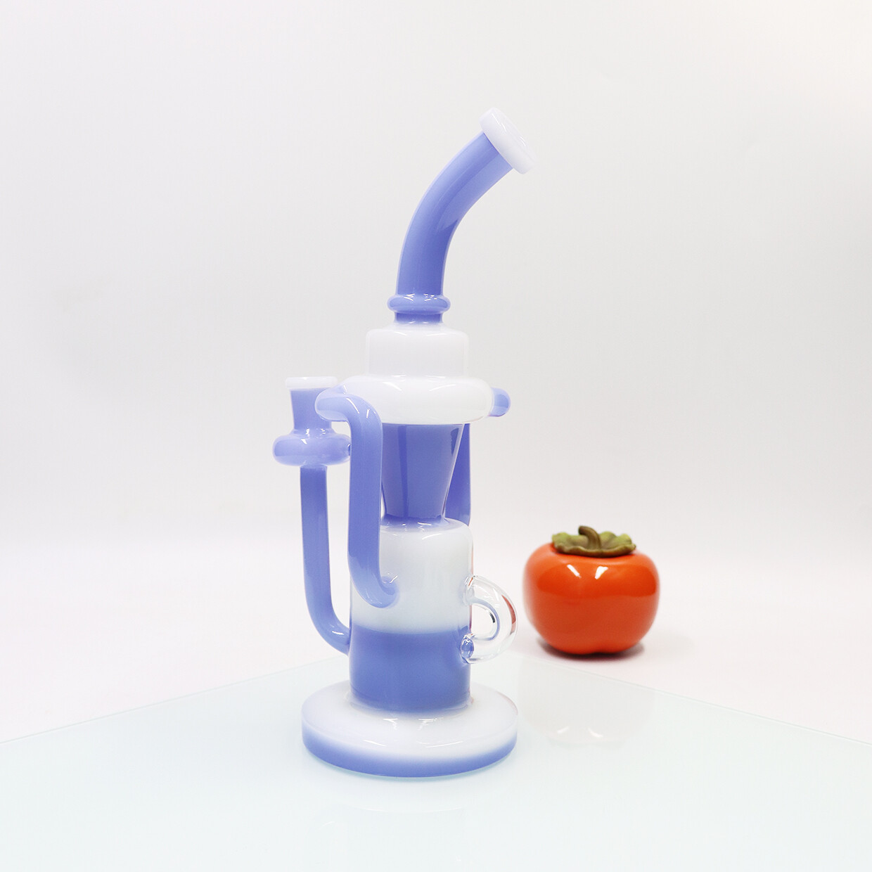 10 »Recycler Bluish Glass Waterpipe Smoking Bong with14MM Bowl White and Blue