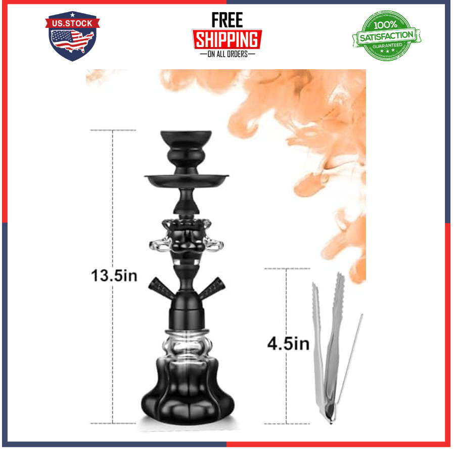 Hookah Set 14 Inch Shisha Complete Kit Glass Vase Leather Hose Ceramic Bowl Coal