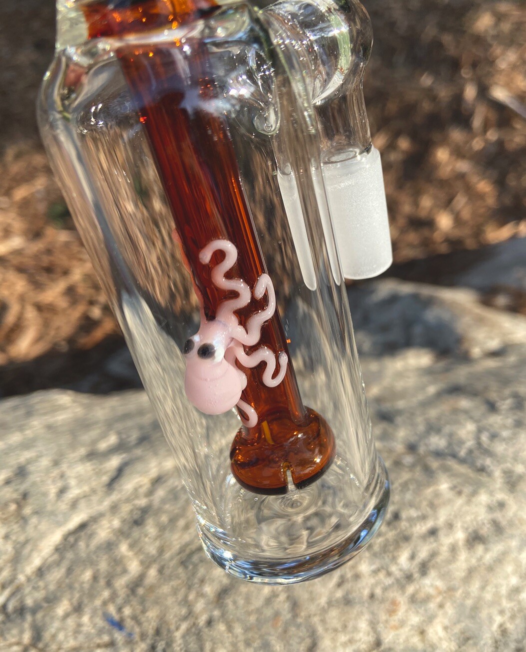 14mm Amber Glass Ash Catcher 90 degree (pink Octopus)Thick Glass.
