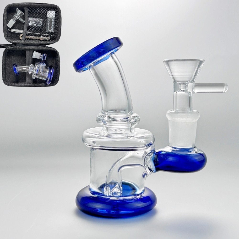 4 » Mini Glass Bong Diffused Perc Water Pipe Hookah Bubbler w/Tool Box Set USA