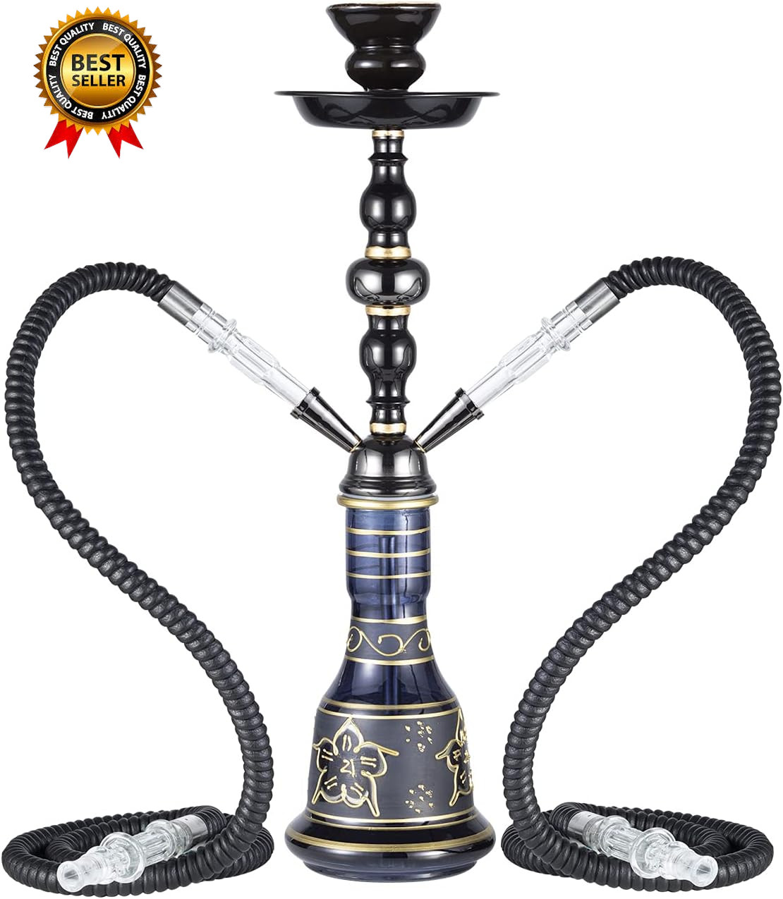 20 Hookah Set 2 Hose Premium Shisha Hookah Kit with Glass Vase Ceramic Bowl…