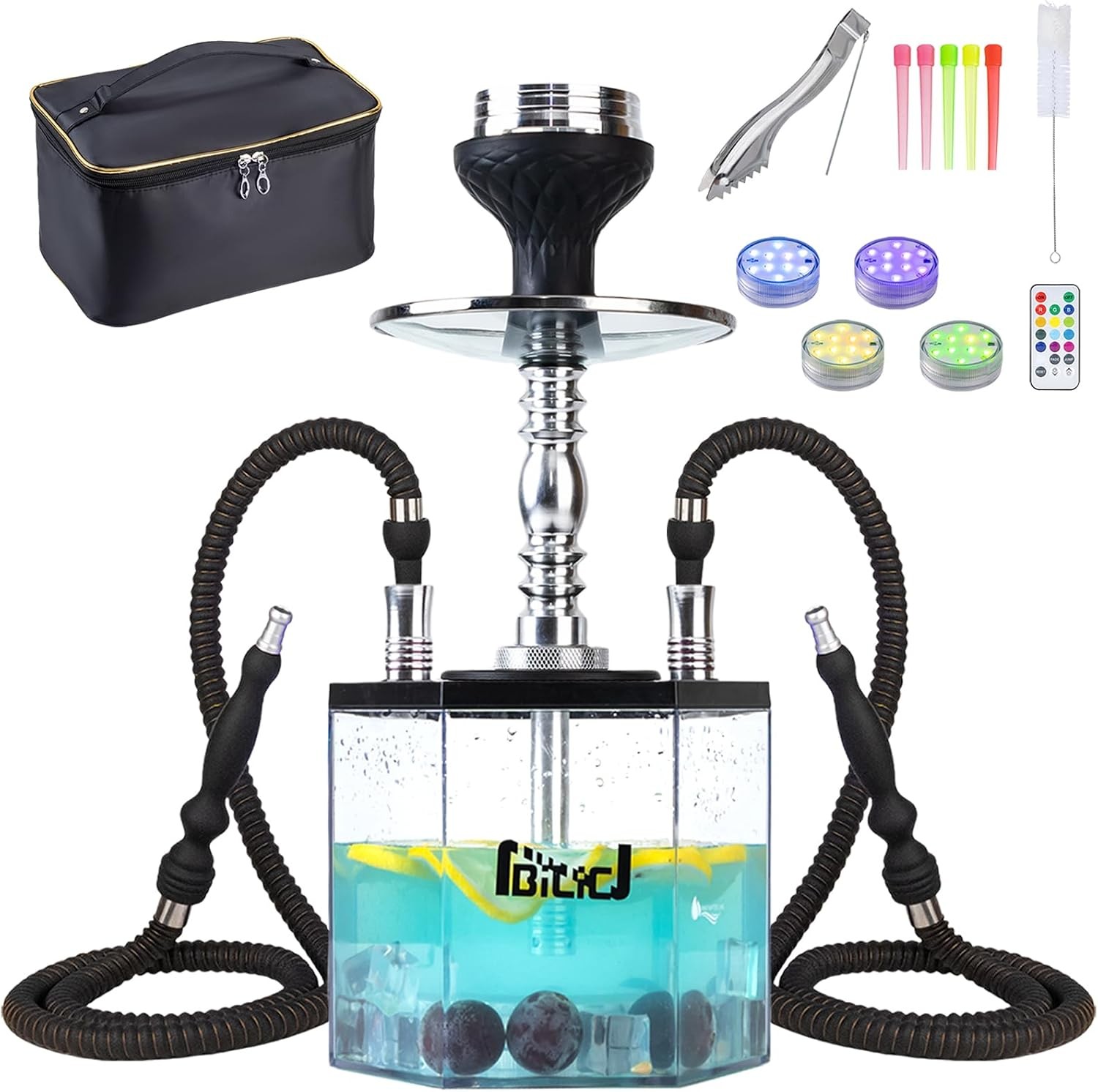 2 Hose Large Hookah Set – Premium Acrylic Shisha Hookah with Everything , Lar…