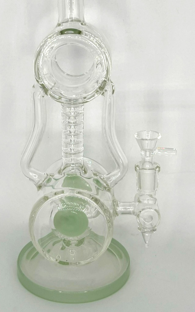14&Prime;BIG SMOKING RECYCLER COIL & PERC BONG-14MM BOWL-2 LBS THICK GLASS-2FREE GIFTS