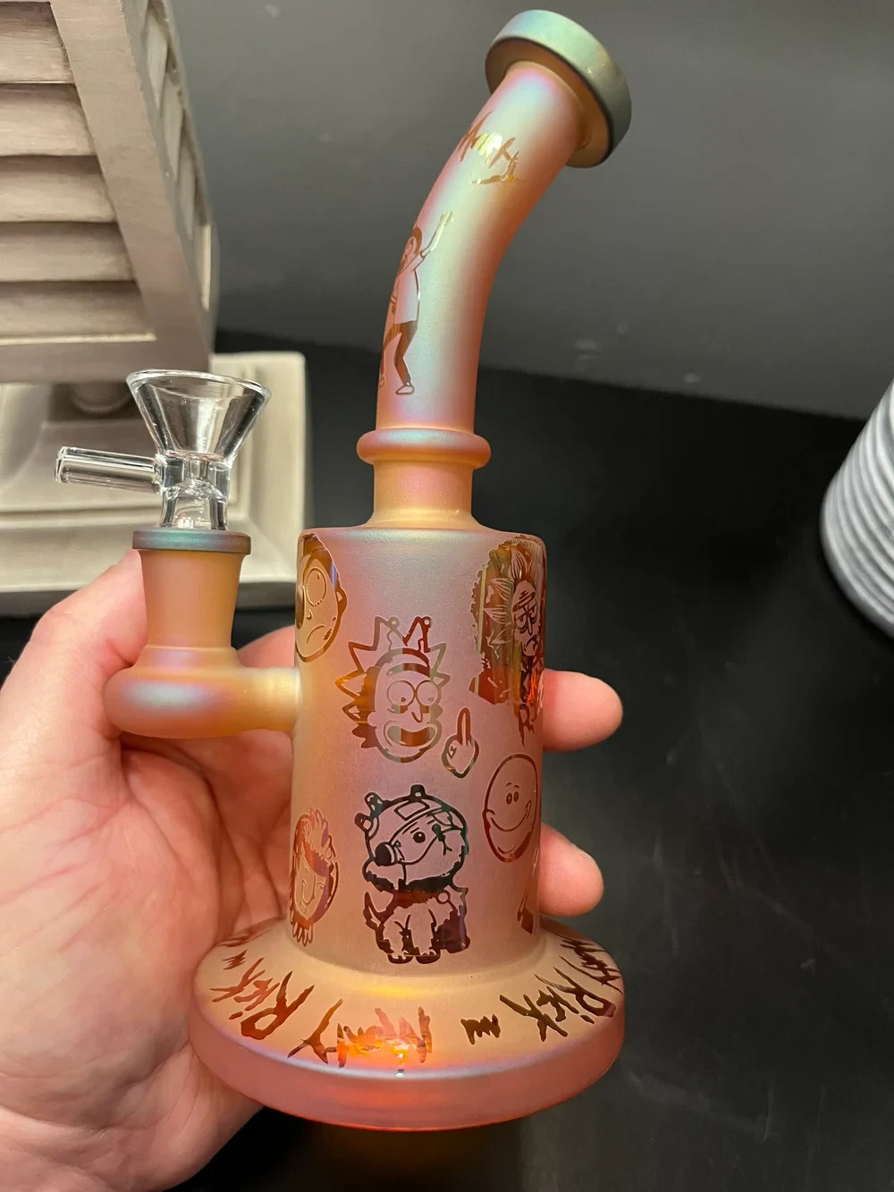 8&Prime; Rickmorty Frosted Glass Water Pipe Bong w/ 14mm Herb Bowl Thick Glass – USA