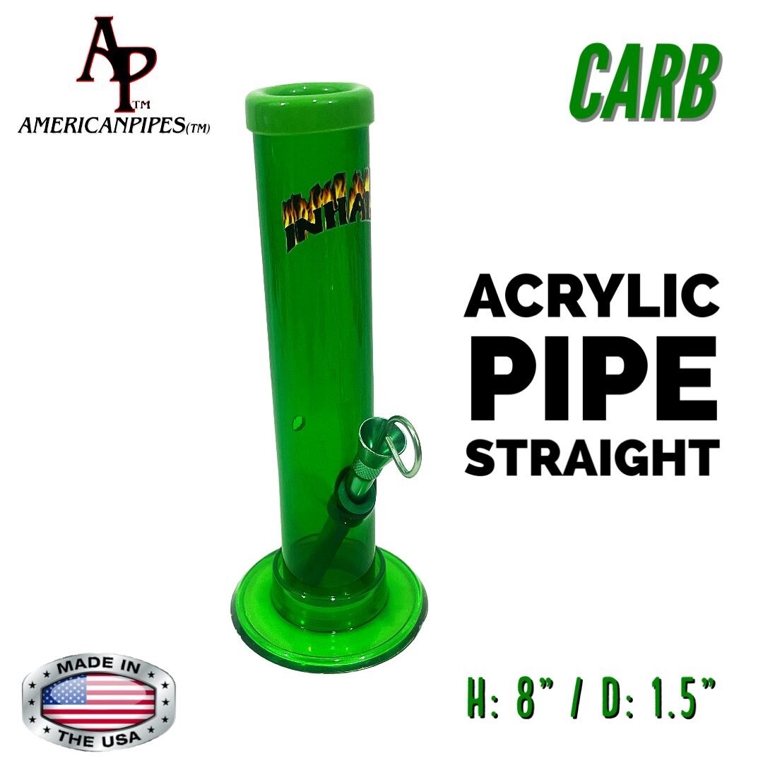 INHALE®️ 1.5X8&Prime; STRAIGHT ACRYLIC HOOKAH WATER PIPE WITH CARB MADE IN THE USA