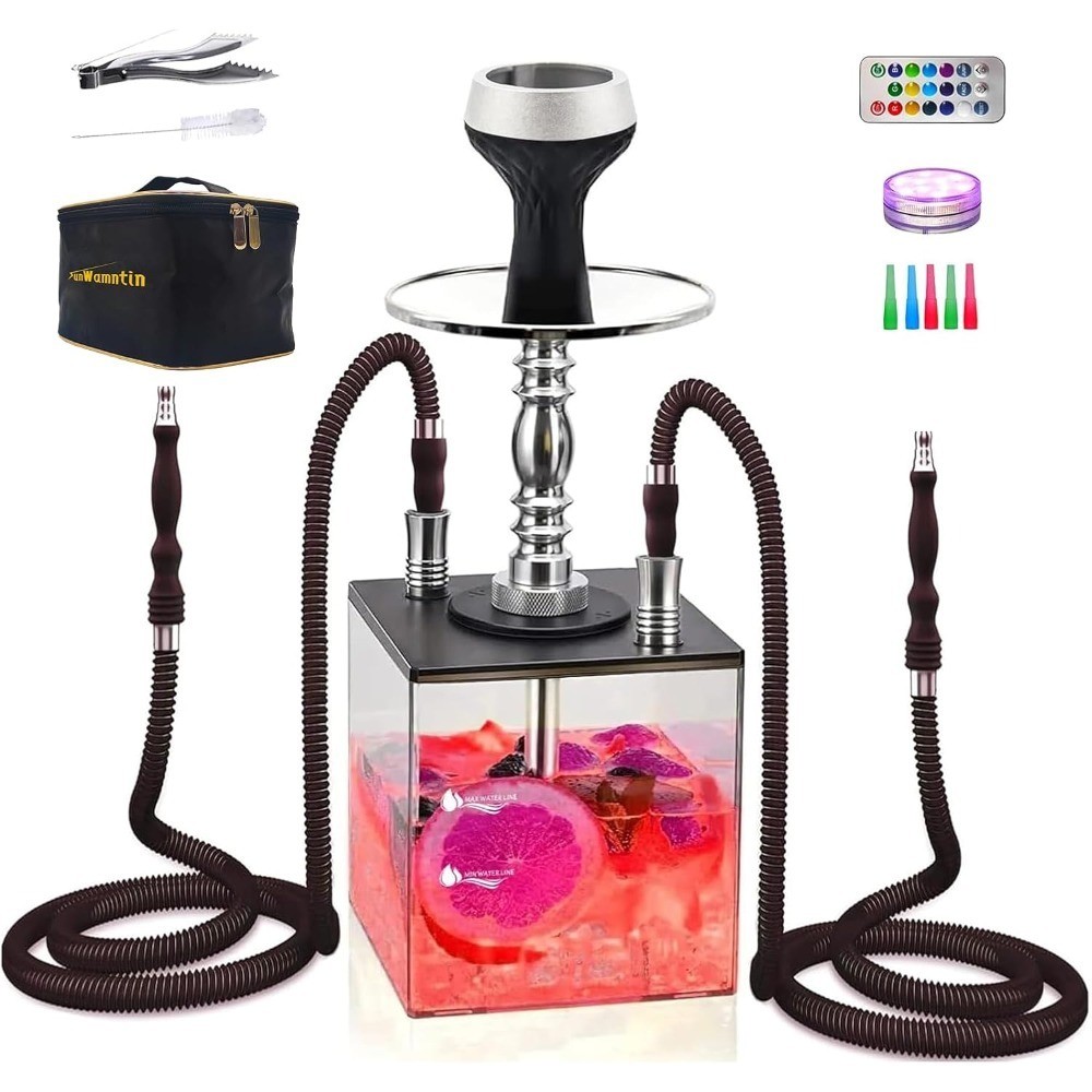 Large Cloud Production Acrylic Hookah Set with 2 Silicone Hoses Complete Shisha