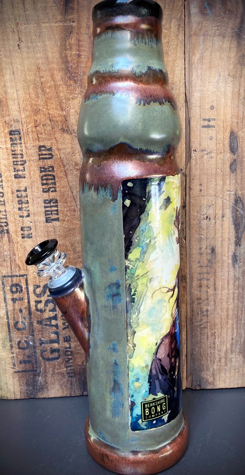 Handmade Ceramic Bong Hookah Bubbler Water Pipe Woodland King Crown Glass Bowl