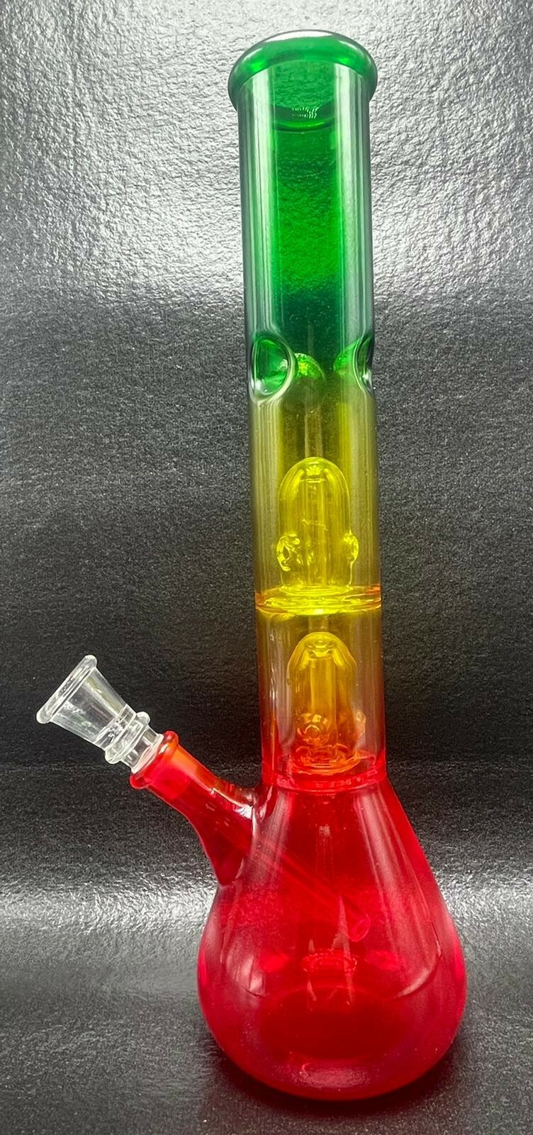 12&Prime; RASTA GLASS Bong DOUBLE Percolator Tobacco Hookah Water Pipe!