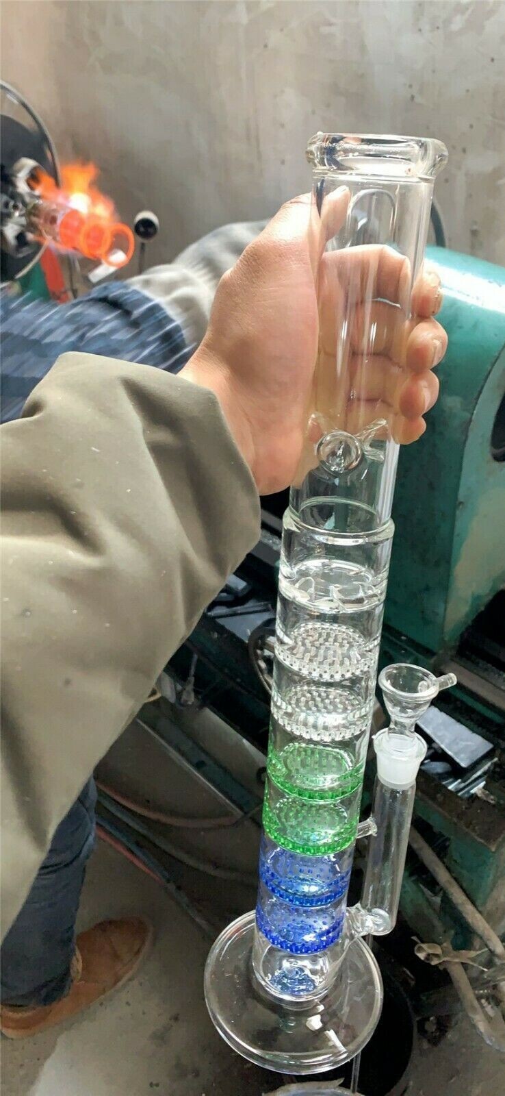 RORA 16.5&Prime; Honeycomb Tube Glass Bongs Heavy Smoking Water Pipes Perc Bongs W/ICE