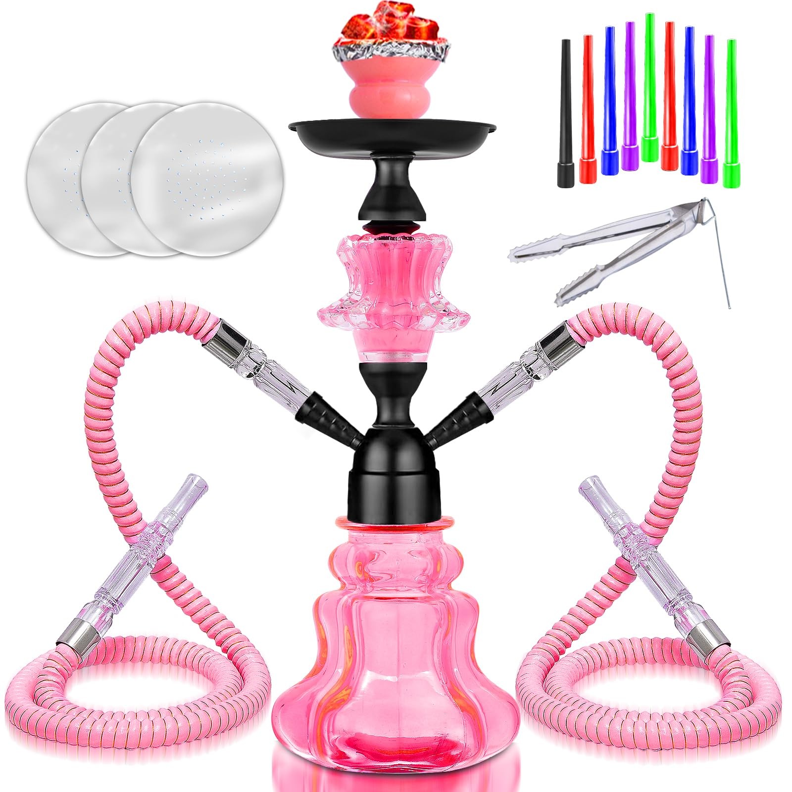14&Prime; Premium 2-Hose Hookah Set – Complete Portable Kit with Case, 20 Tips & 50…