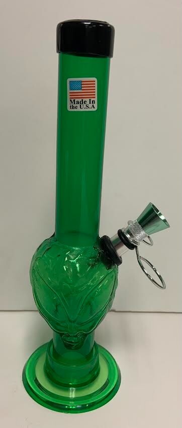 8&Prime; ACRYLIC PLASTIC ALIEN HEAD BUBBLE HOOKAH WATER PIPE BONG PULL CARB GREEN 1&Prime;M