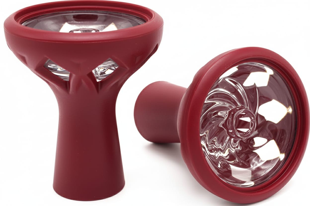 Silicone Hookah Bowl with Hurricane Crystal Glass Core (RED) « FREE SHIPPING »