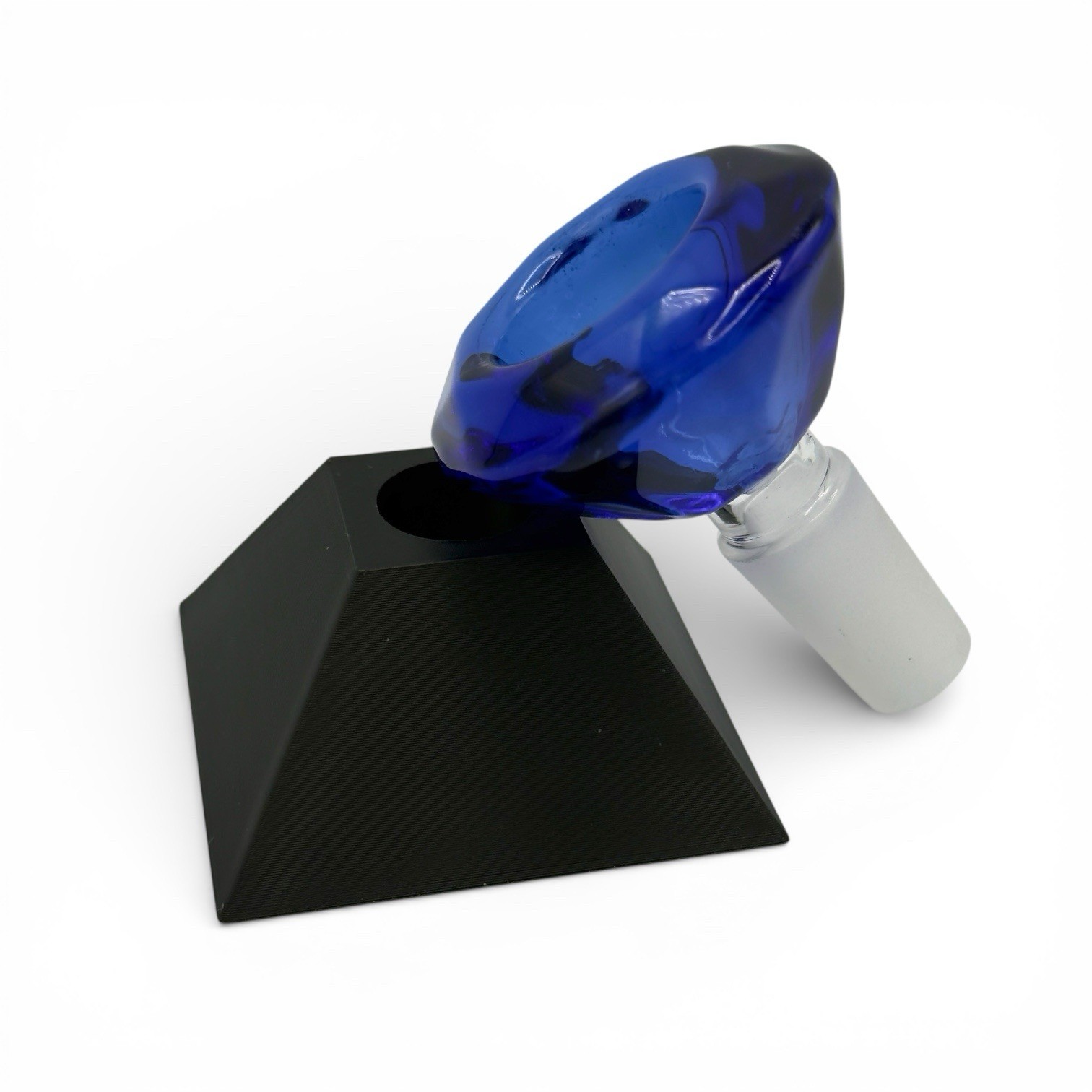 14mm Large Blue Diamond Bong Bowl Slide With Black Pyramid Display Stand