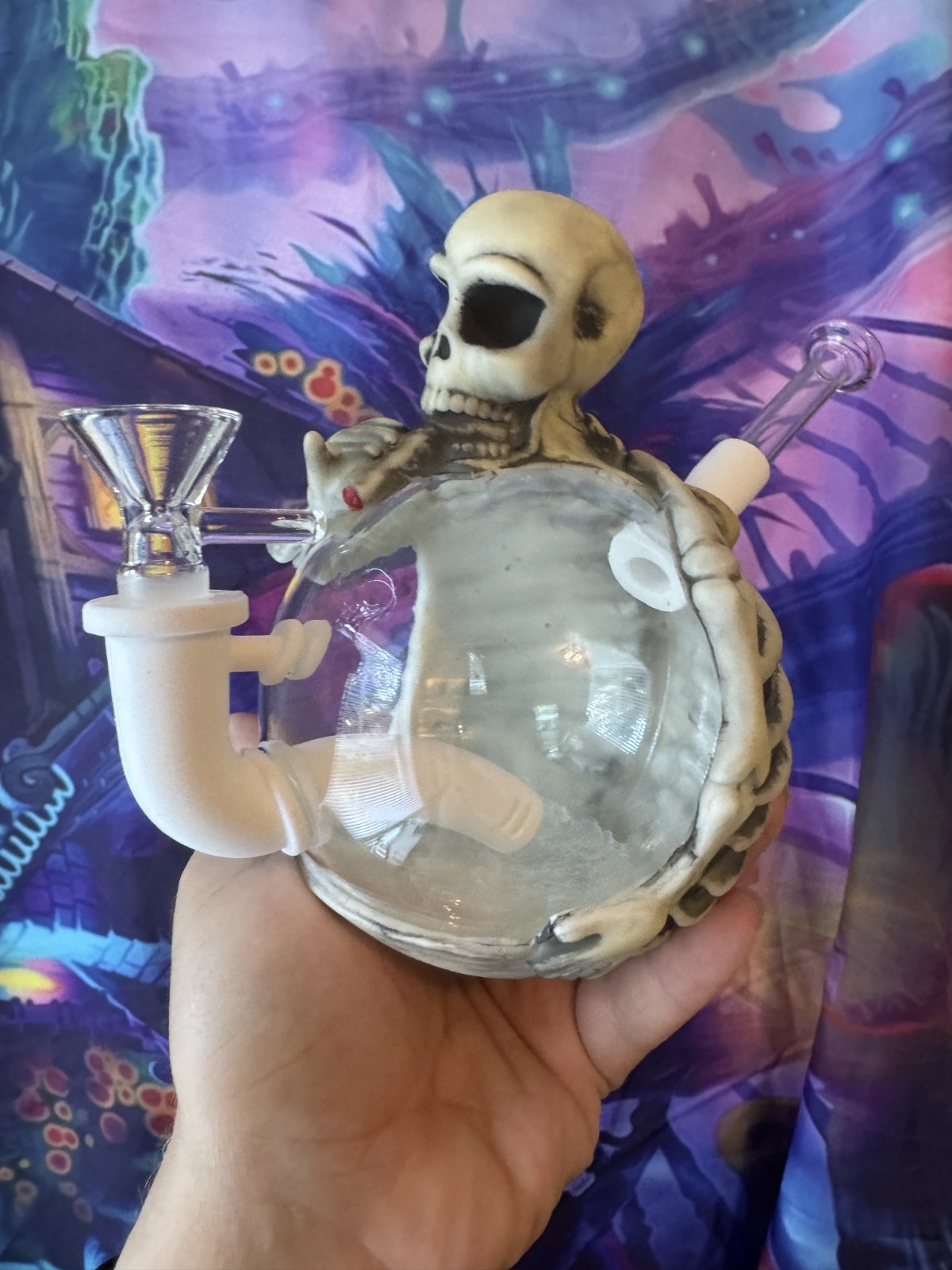 Bong Skull FaceBones Hybrid Glass Resin Water Pipe Smoking Bong