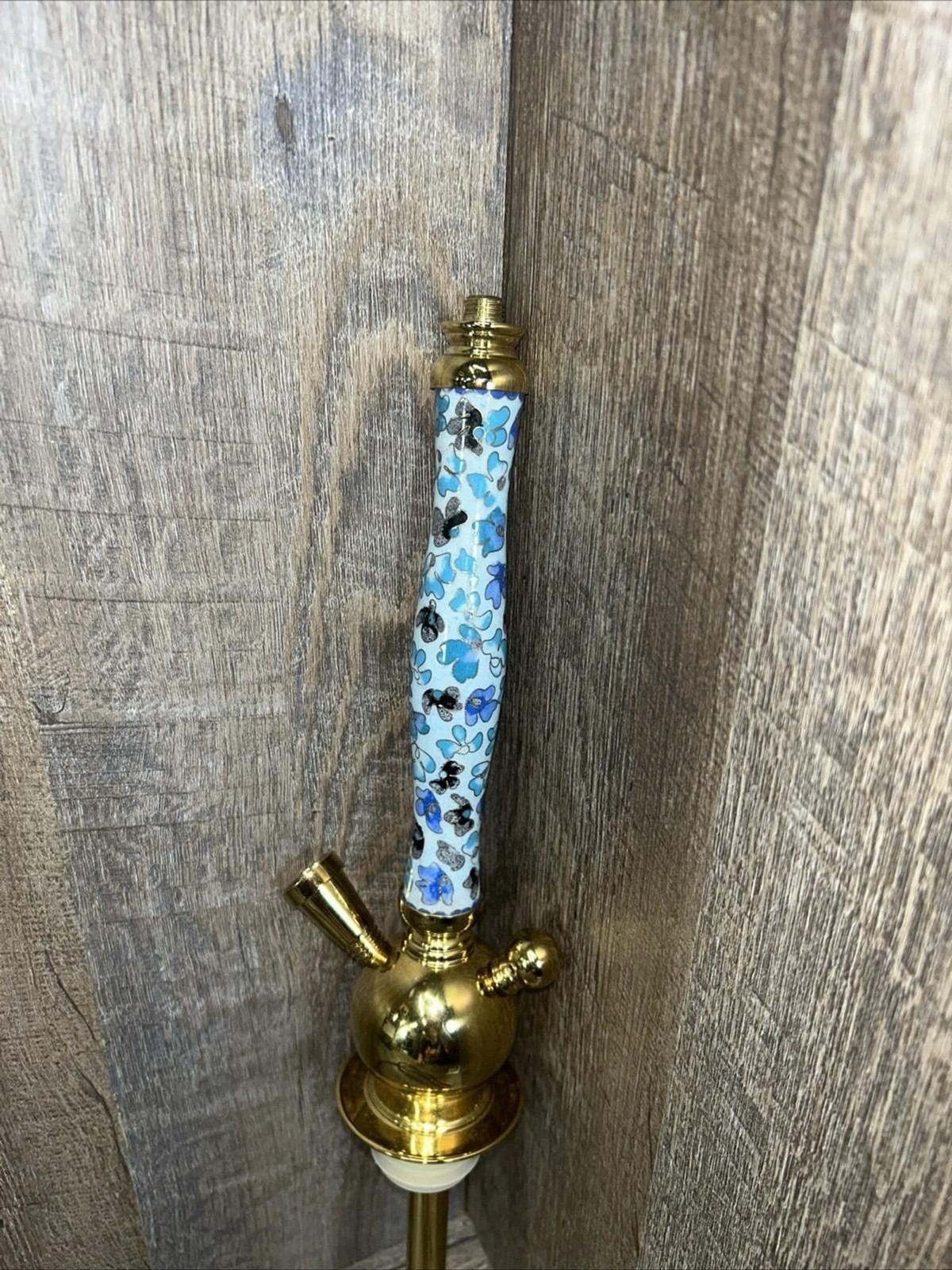 Hookah For Parts Or Repair Incomplete Brass And Ceramic W/wood Tips On Hose
