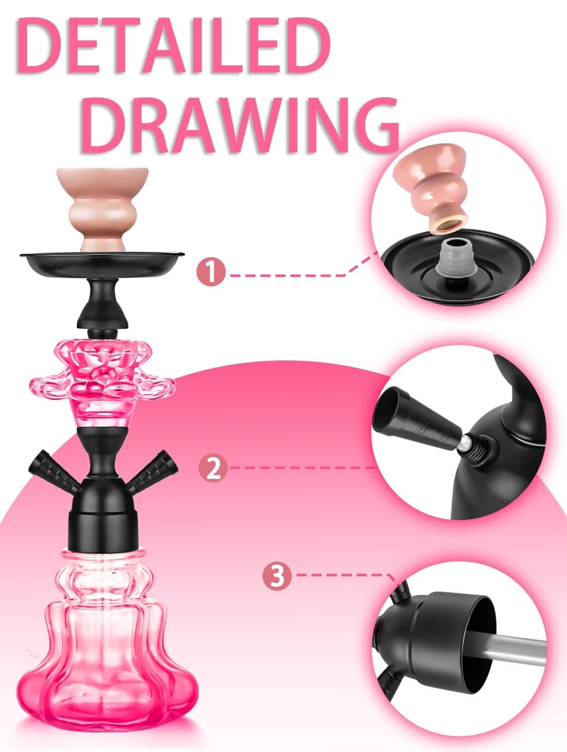 Complete 14&Prime; Hookah Set – Glass Vase, Leather Hose, Ceramic Bowl, Coal Tongs, Fo