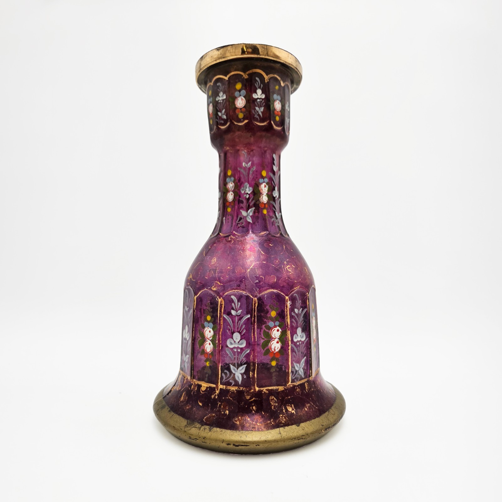 Antique Bohemian Amethyst Glass Hookah Base, Enamel and Gold Decoration – A15805