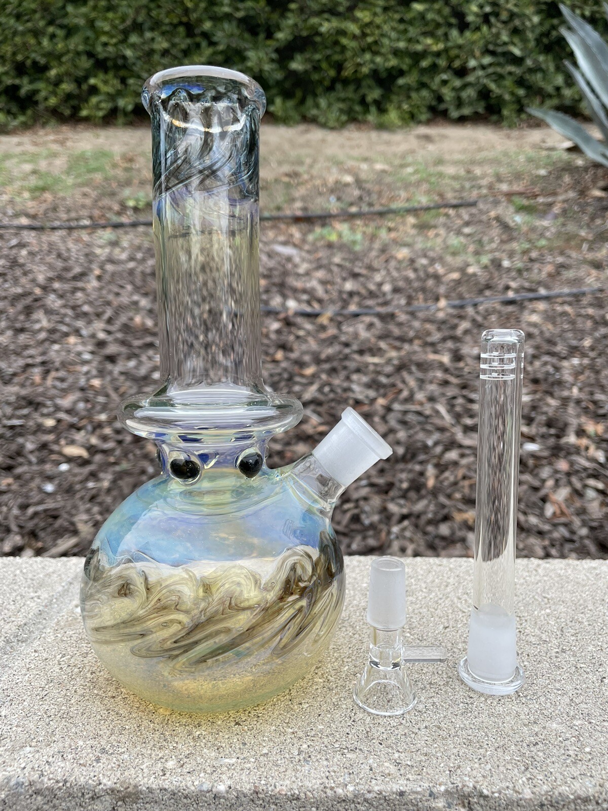 Hookah Water Pipe Heavy Glass 9”inch Base and ball Fumed Bong Black Color