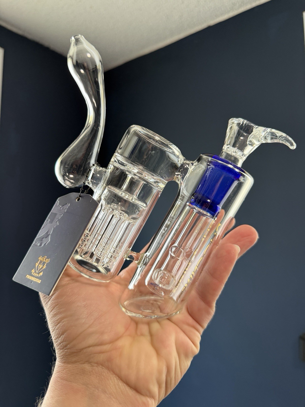 Bubbler Double Chamber Perc Tobacco Glass Water Pipe BONG Bubbler Phoenix Star