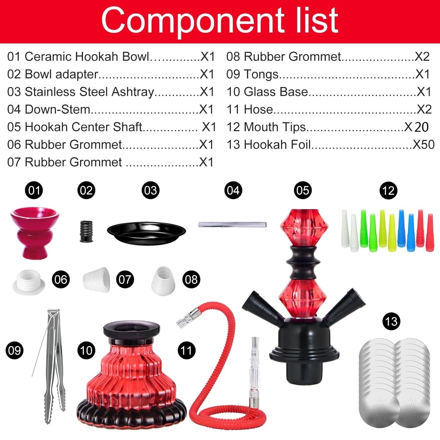 12&Prime; Premium 2-Hose Hookah Set – Complete Portable Kit with Tips, Foils & Case