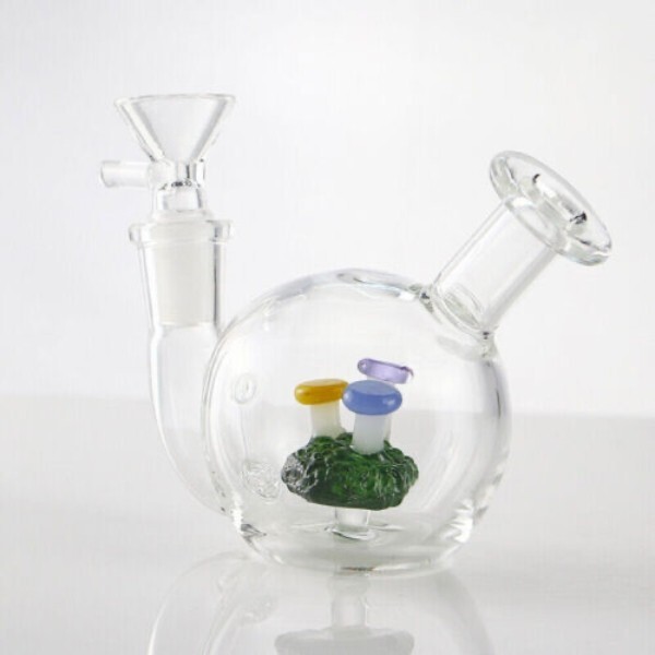 Mini Ball Mushroom Clear Glass Bong Pyrex Water Pipe Bubbler Hookahs W/Bowl