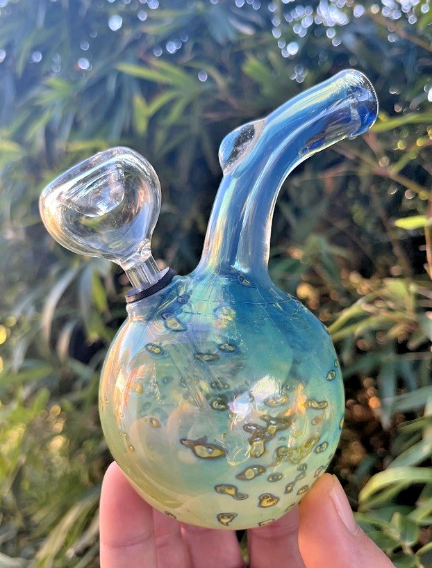 Double Fumed Water Pipe 5.25&Prime; Glass Bubbler Tobacco Pipe Bong Iridescent Marbles