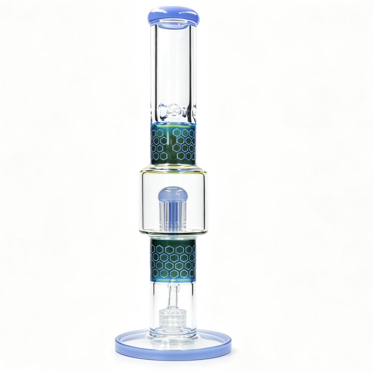 16in Glass Bong Water Pipes Smoking Sandblasted Honeycomb Perc Bongs – 4mm Thick