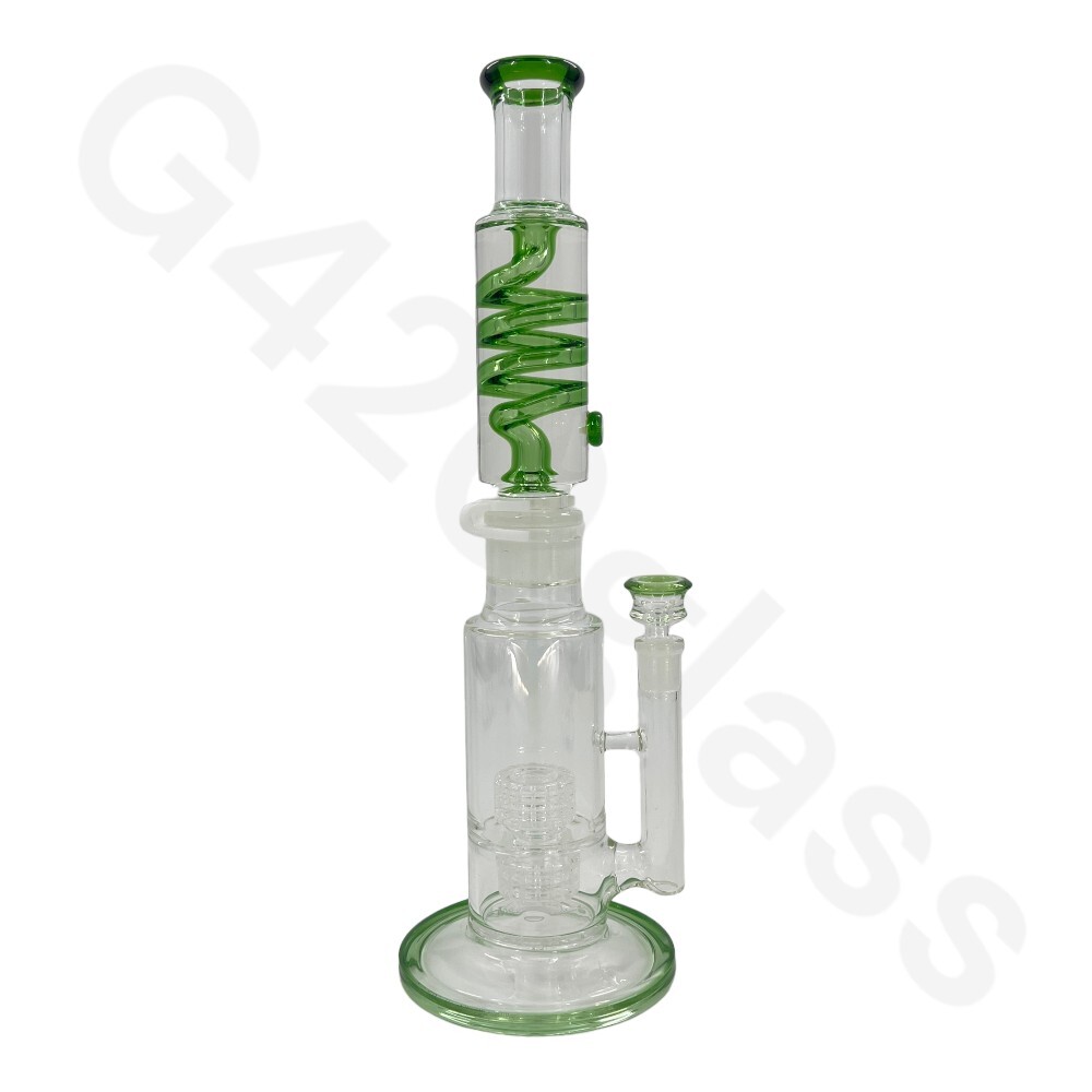 🔥16 Inch G420glass Freezable Coil Bong Double Showerhead Percolator Beaker Bong
