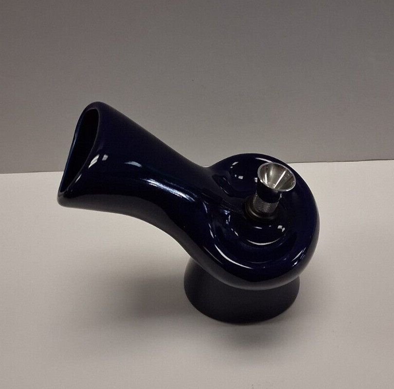 SMALL CERAMIC HANDHELD TRAY TOBACCO WATER PIPE HOOKAH BONG 5&Prime; TALL DARK BLUE