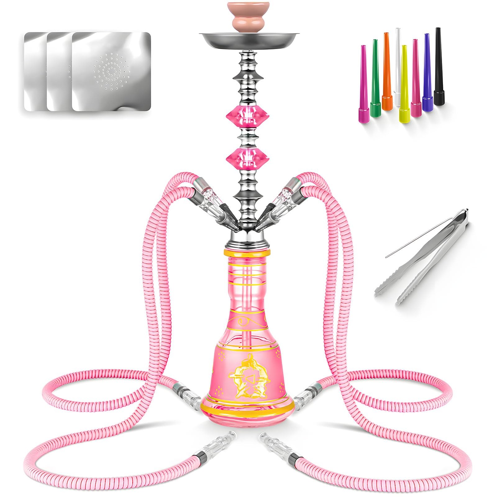 Hookah Set 4 Hose 21 » Shisha with 1 Count (Pack of 1), Pink