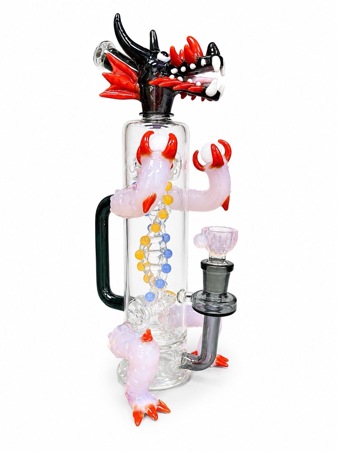 Dragon Glass Water Pipe w/ Percolator Pink Red Black Detailed Art Glass