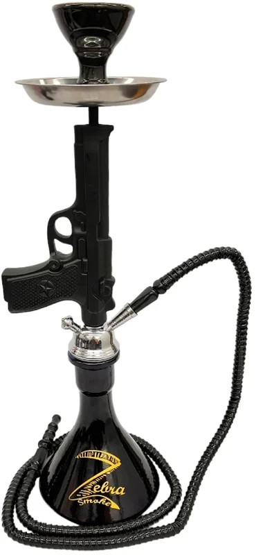 Zebra Smoke 20&Prime; Pistol Hookah Complete Kit Black Glass 1 Hose Set Free Shipping