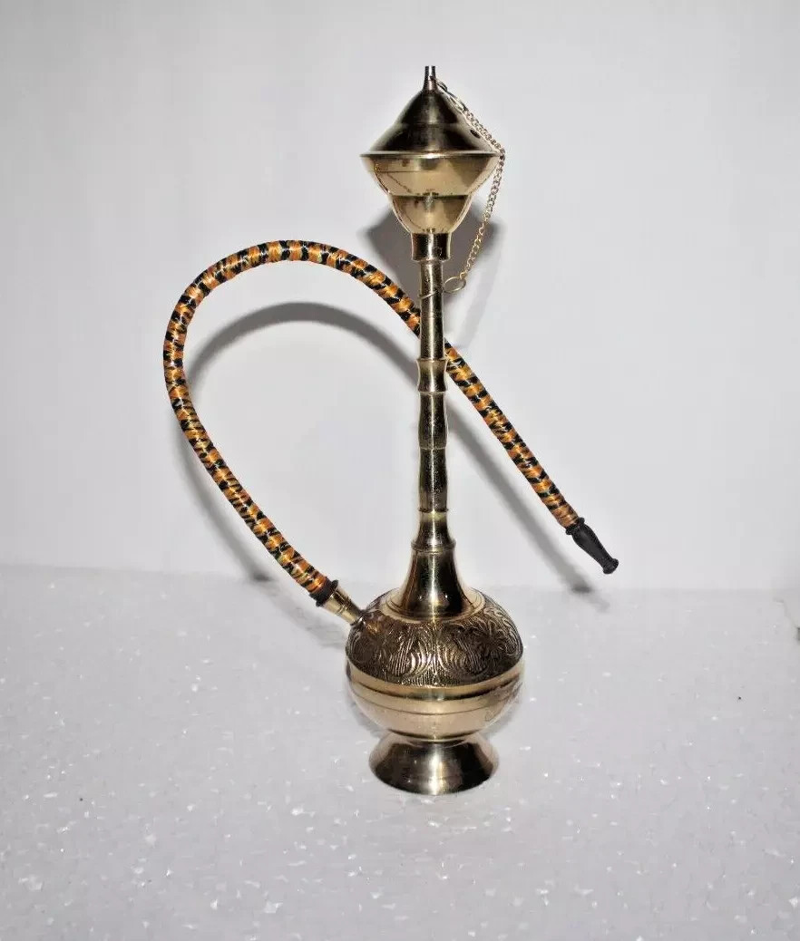 Antique Style Brass Hookah Gold Finish Designer Nawabi Hookah