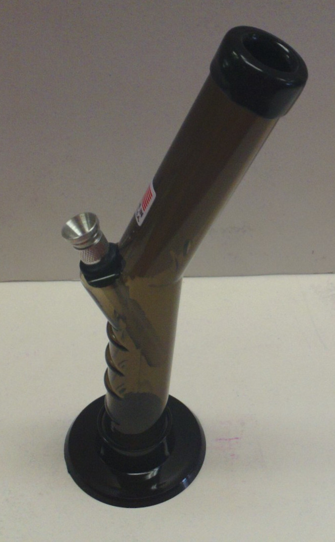 SLANTED STRAIGHT 8&Prime; ACRYLIC PLASTIC WATER PIPE BONG HOOKAH THUMB CARB 1&Prime;M GREY