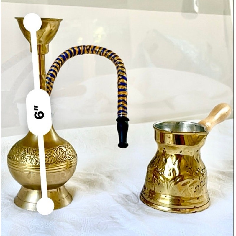 Vintage Brass Hookah Turkish Coffee Pot Handmade Engraved Middle Eastern Decor