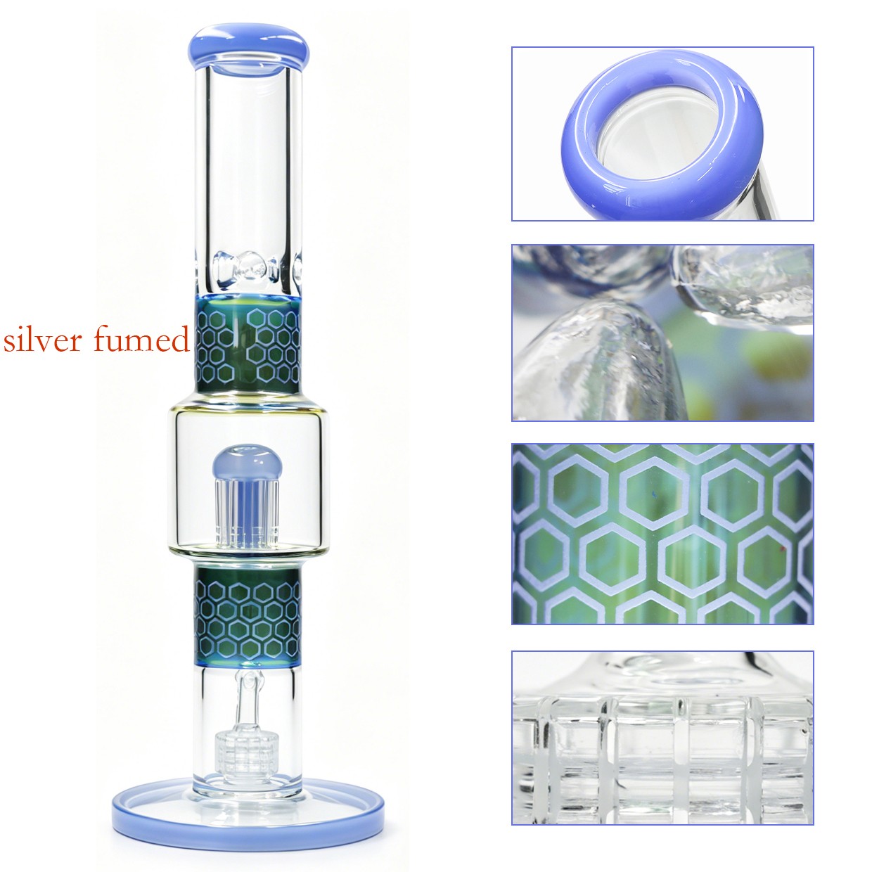 16in Glass Bong Water Pipes Smoking Sandblasted Honeycomb Perc Bongs – 4mm Thick